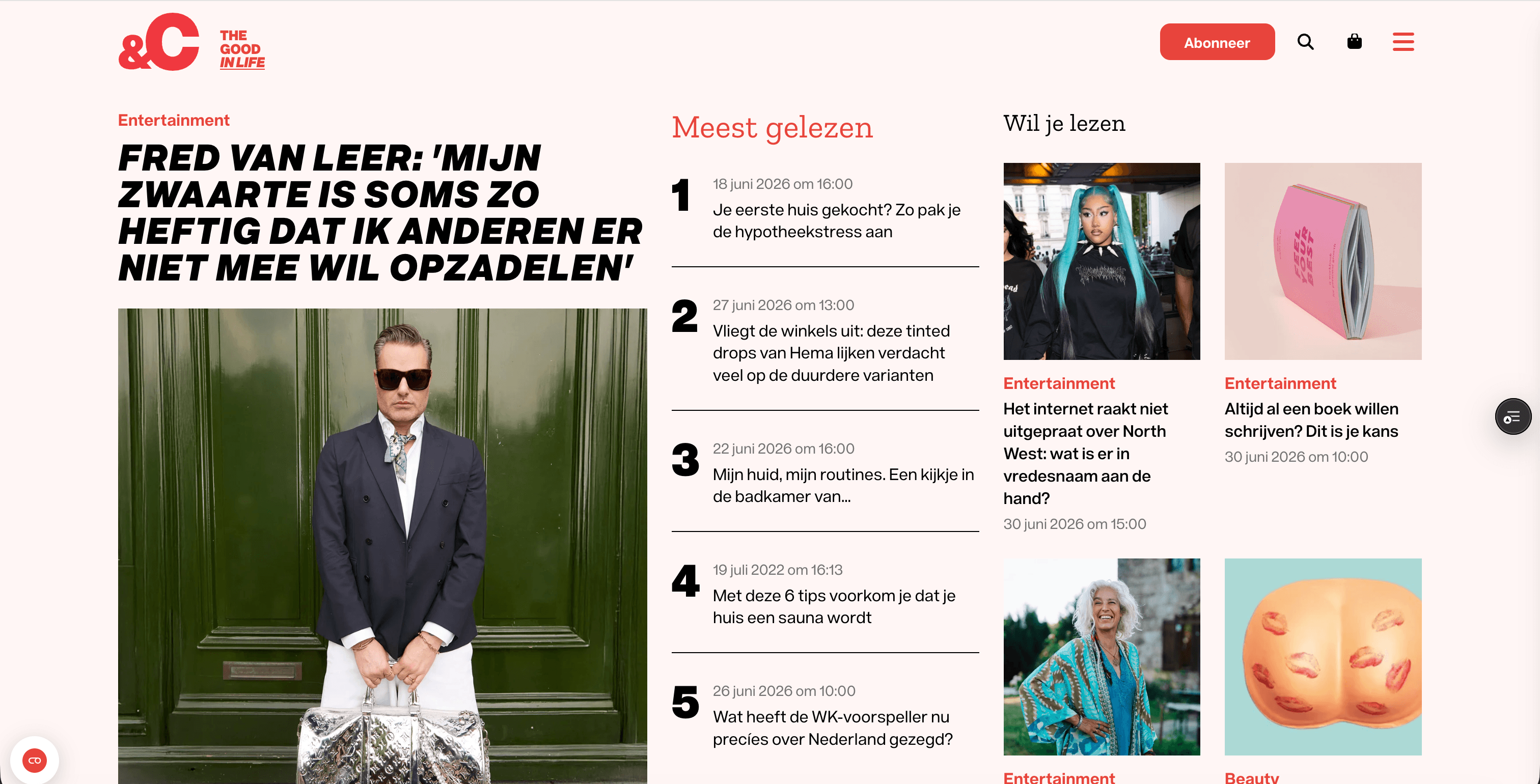 De vernieuwde andc.tv homepage met redactionele content, meest-gelezen ranking en leessuggesties