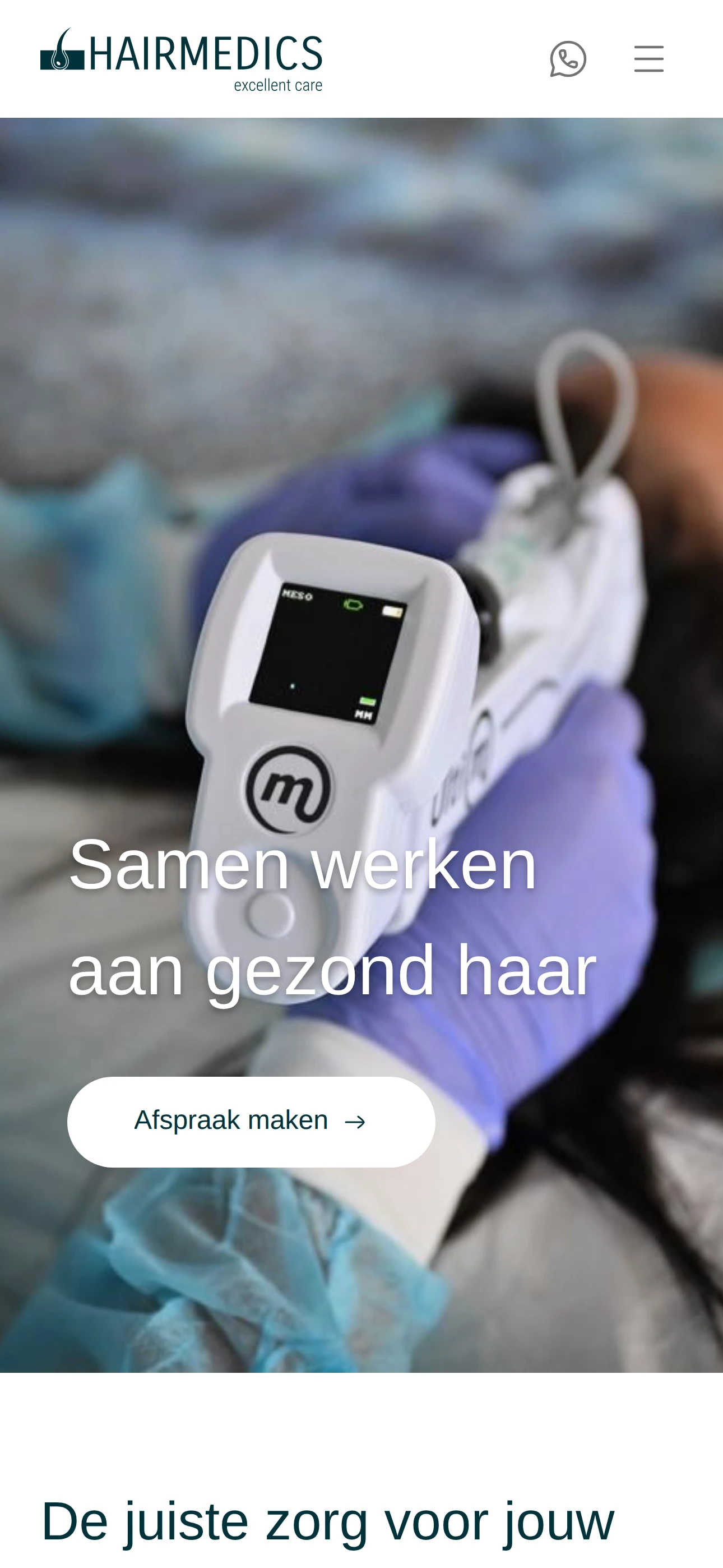De homepage op mobiel met de knop Afspraak maken