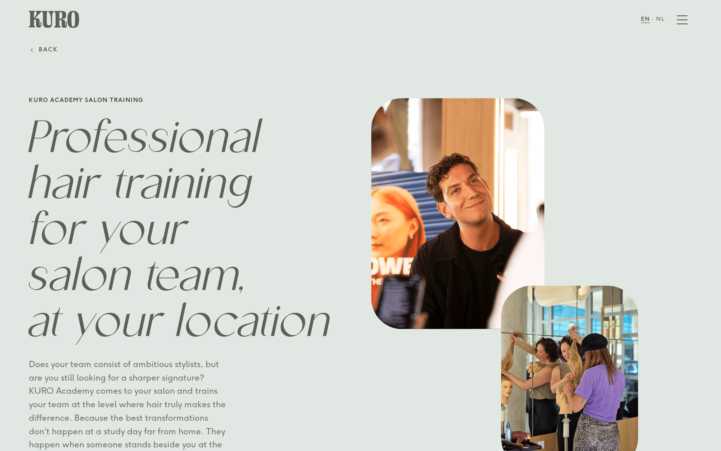 Pagina voor in-salon training: KURO Academy traint het team in de eigen salon