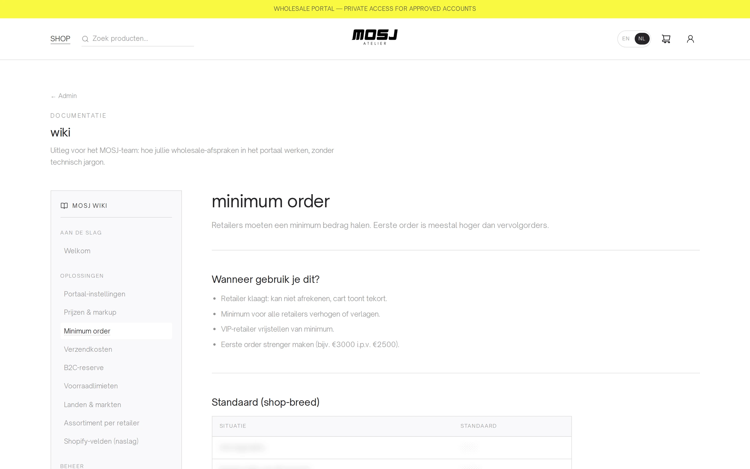 Wiki voor het MOSJ-team: de pagina over de minimumorder