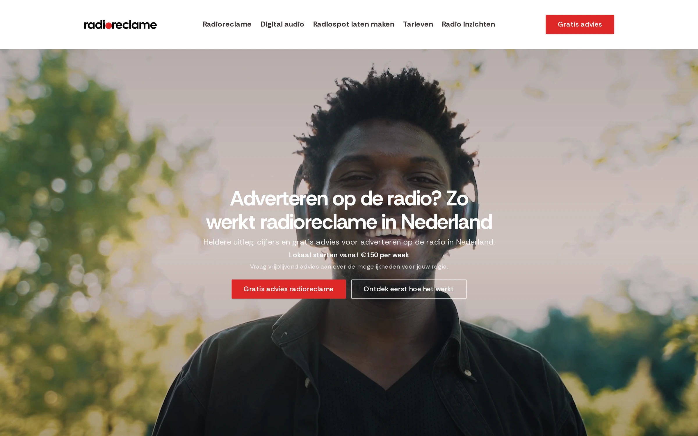 Homepage van radioreclame.nl: lokaal starten vanaf €150 per week