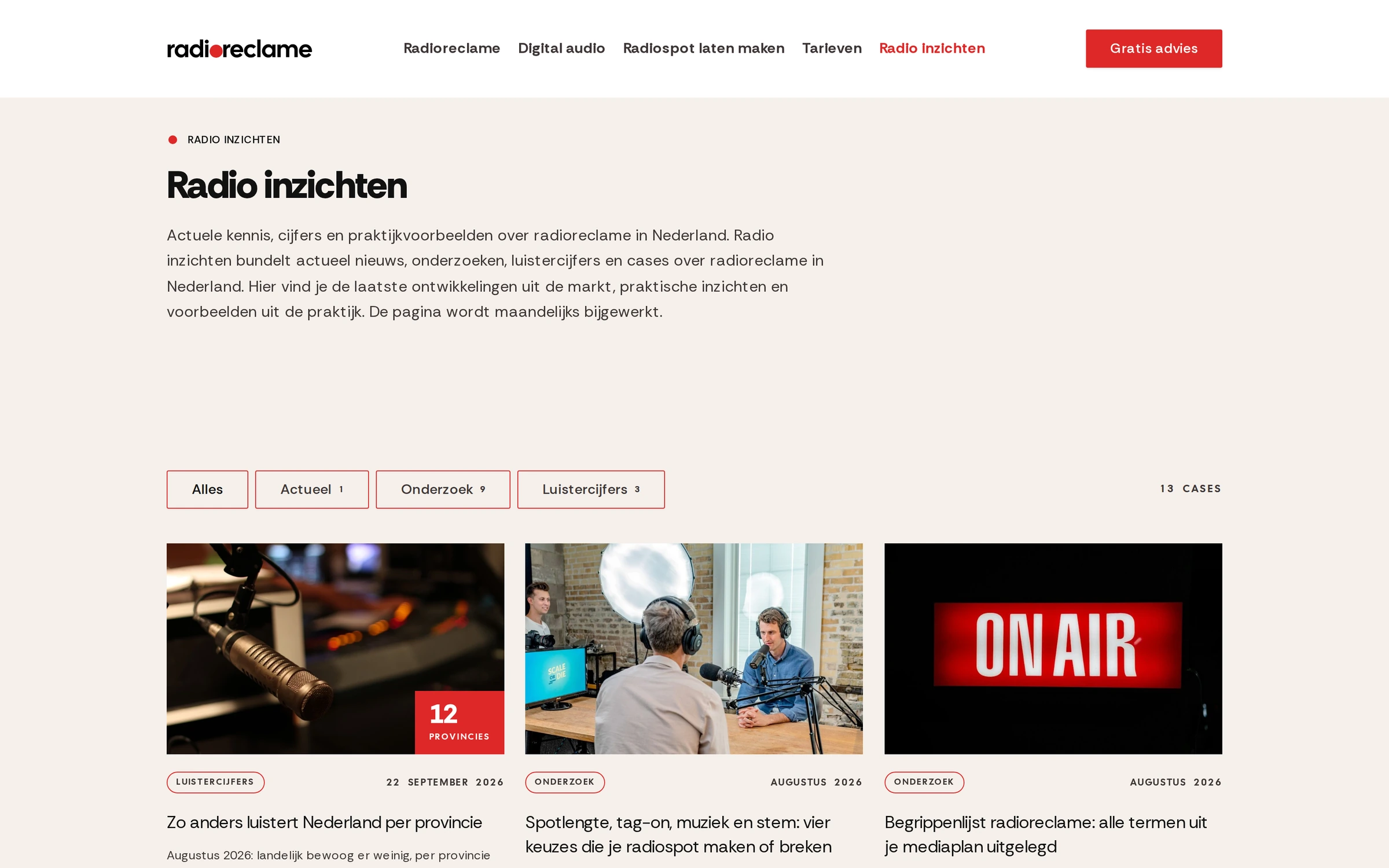 Radio inzichten: 13 artikelen over luistercijfers, onderzoek en radiospots