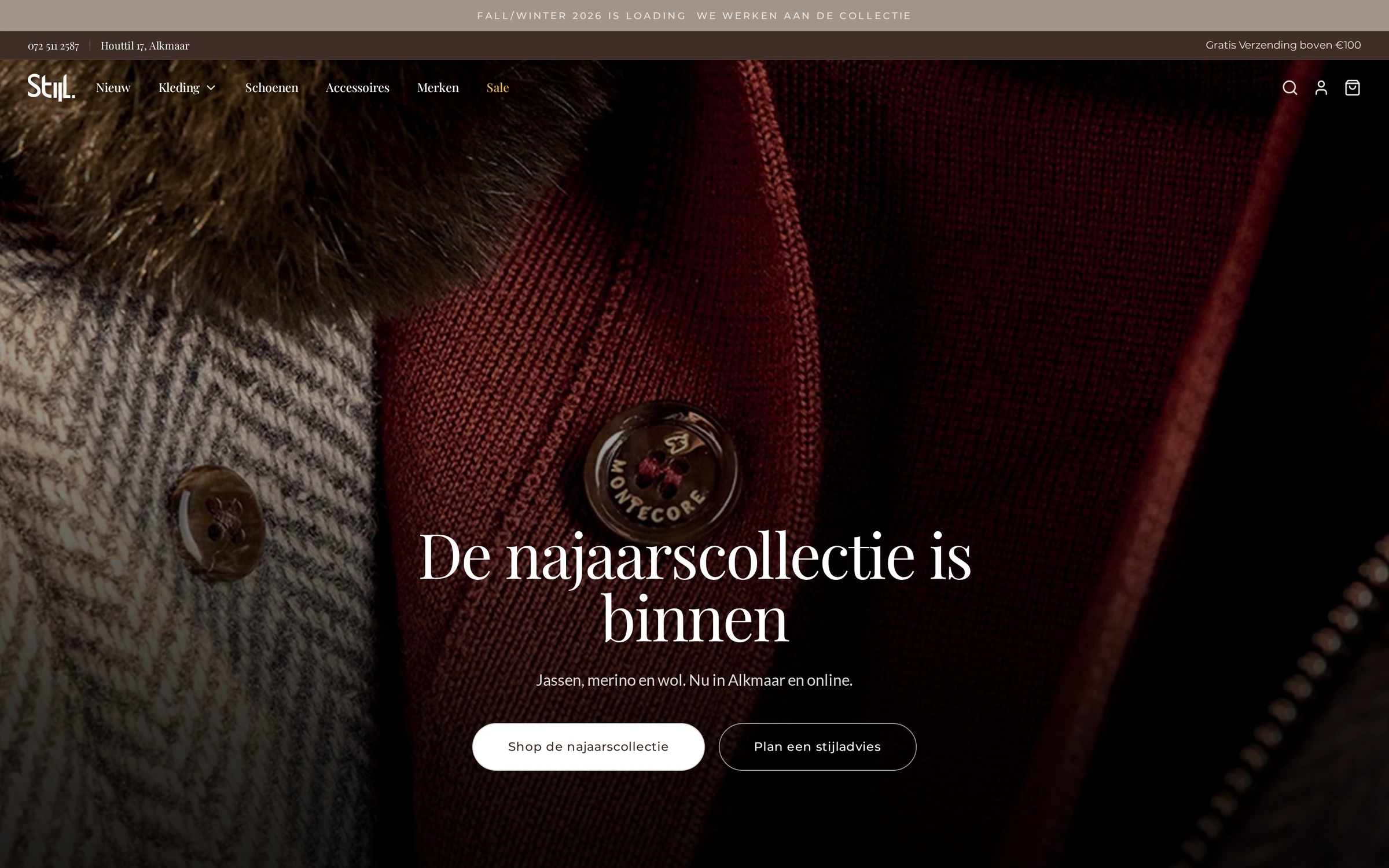 Homepage van stijlherenmode.nl, beheerd in Sanity