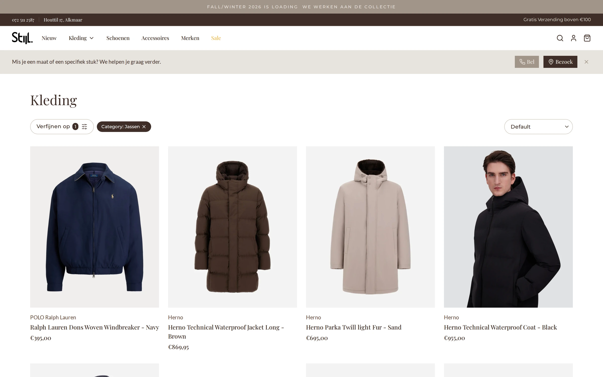De jassen in de webshop, uit dezelfde voorraad als de winkel aan de Houttil