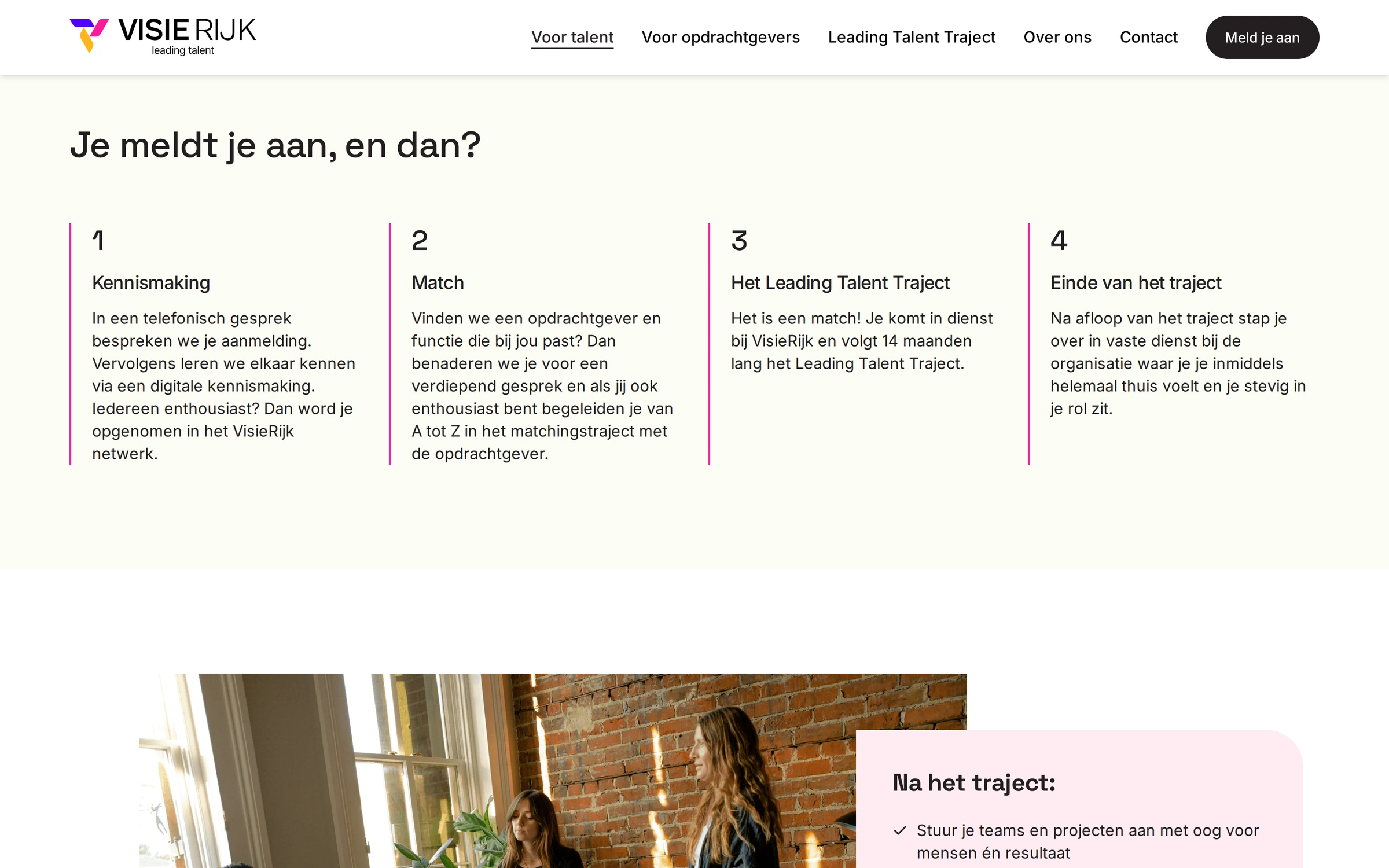 De route voor talent: kennismaking, match, het Leading Talent Traject en vaste dienst